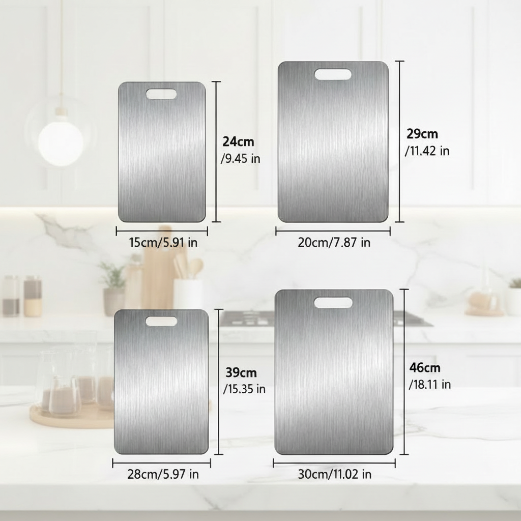 4 variantes pour cette planche à découper inox antibactérienne