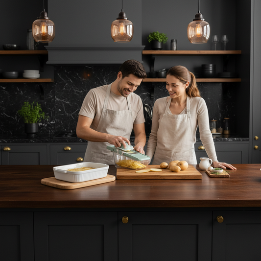 couple tranche pomme de terre sur cuisine mandoline safeprep