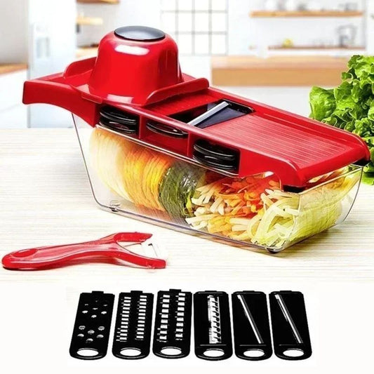 cuisine mandoline 6 lames sécurisées rouge et noir