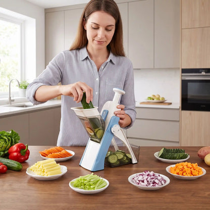 femme coupe concombre mandoline professionnelle multifonction sécurisée