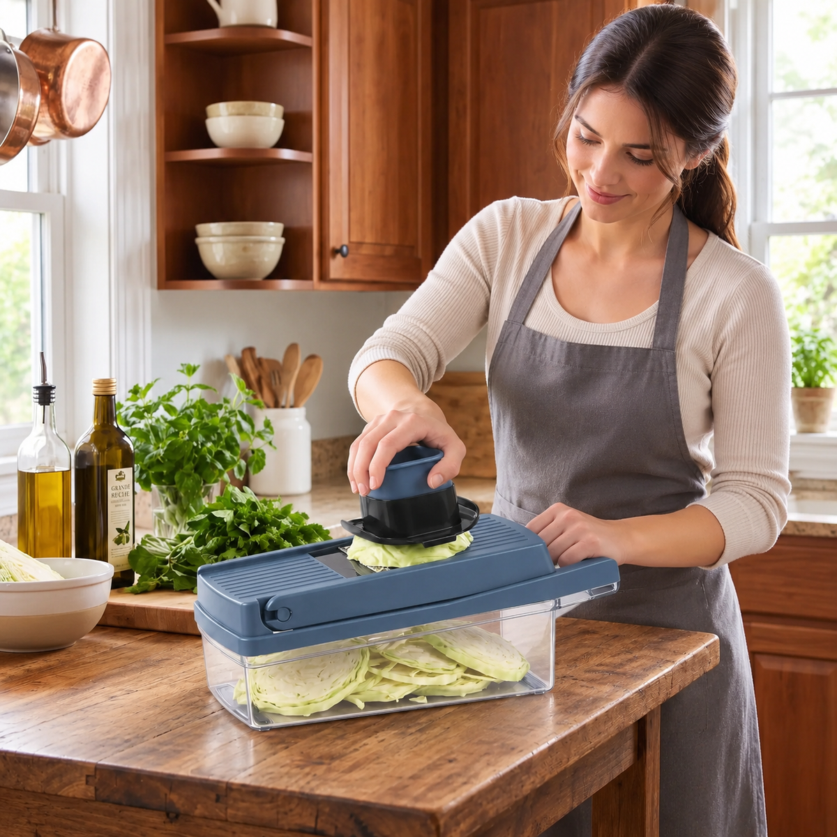 femme tranche chou cuisine mandoline 8 en 1 inox