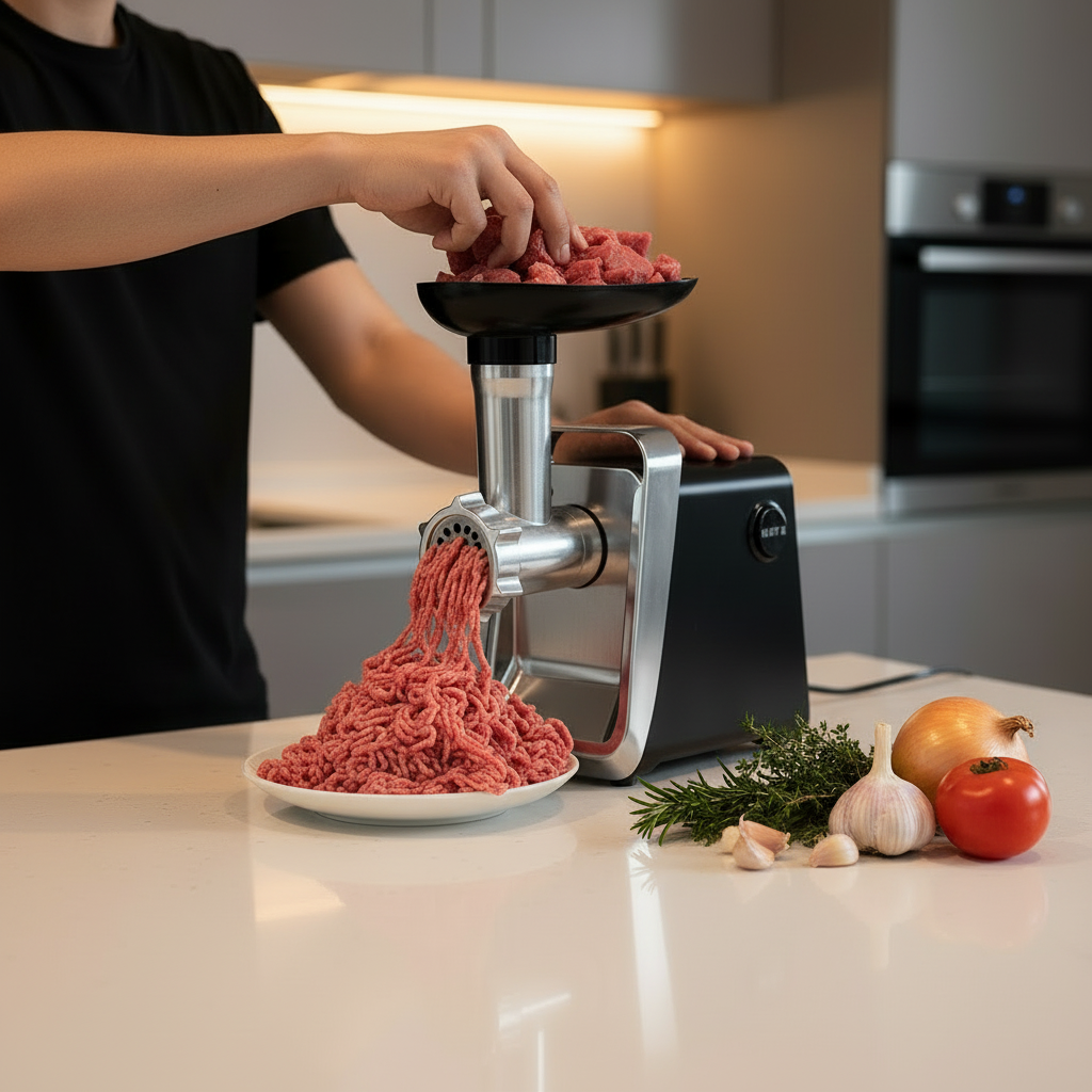 hachoir a viande grindforce utilisé par homme pour hacher viande.