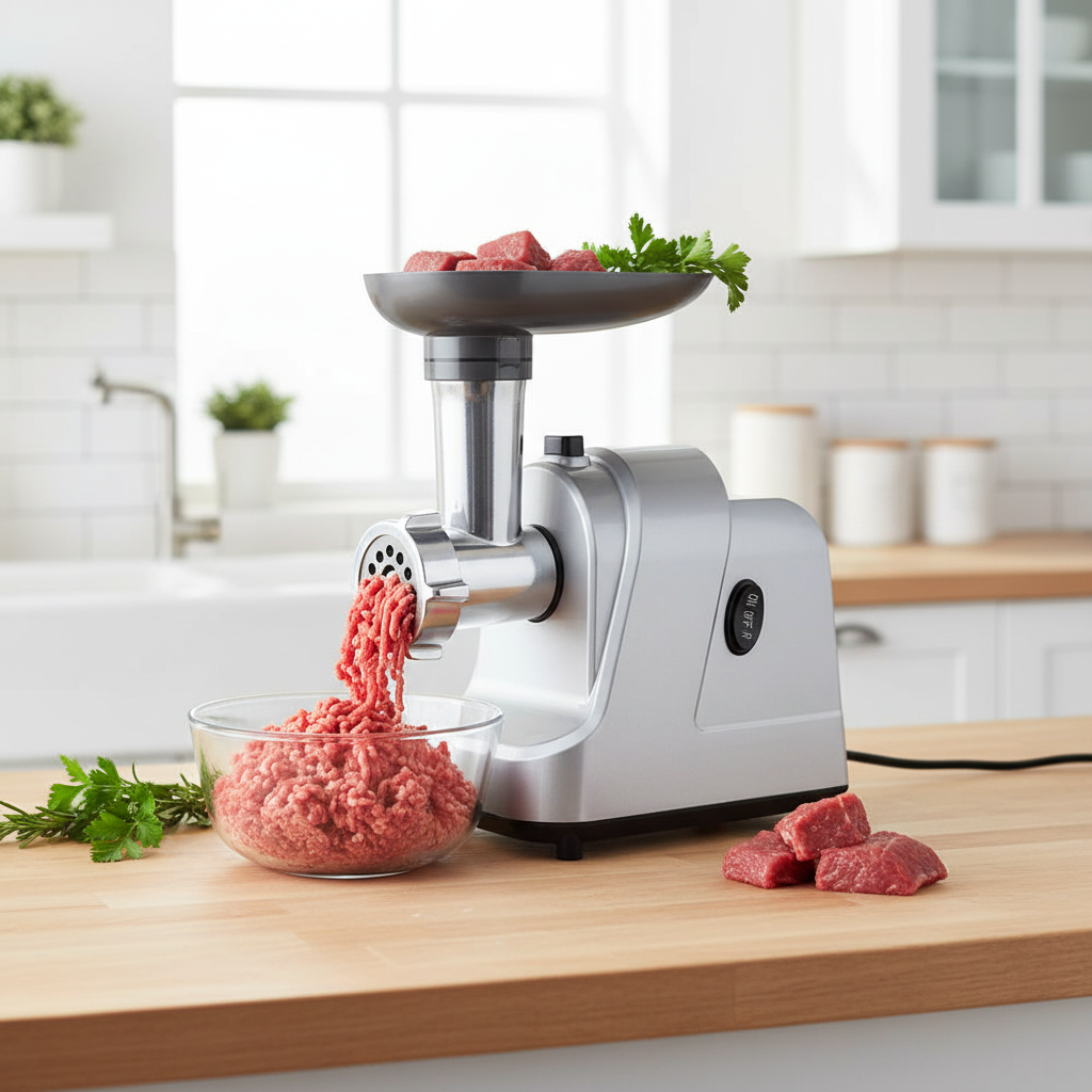 hachoir a viande meatpro sur comptoir en bois