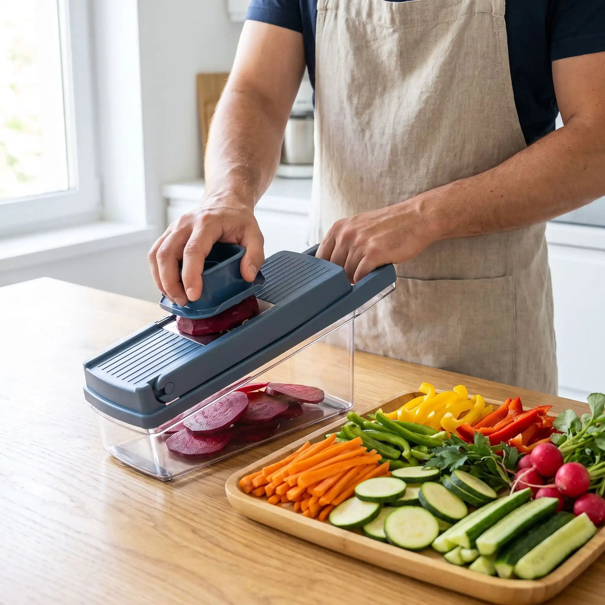 homme tranche betterave cuisine mandoline 8 en 1 inox