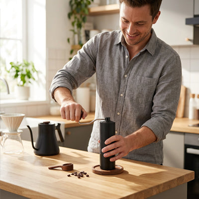 homme utilise moulin à café excel