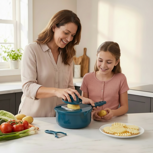 maman sa fille préparent gaufrette pomme cuisine mandoline cutpro