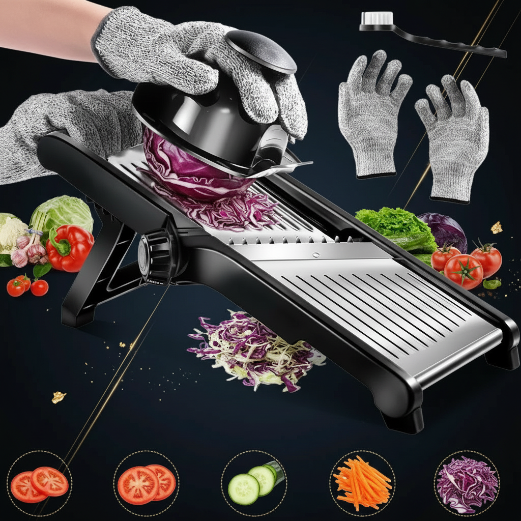 mandoline cuisine quick slice avec poussoir de sécurité