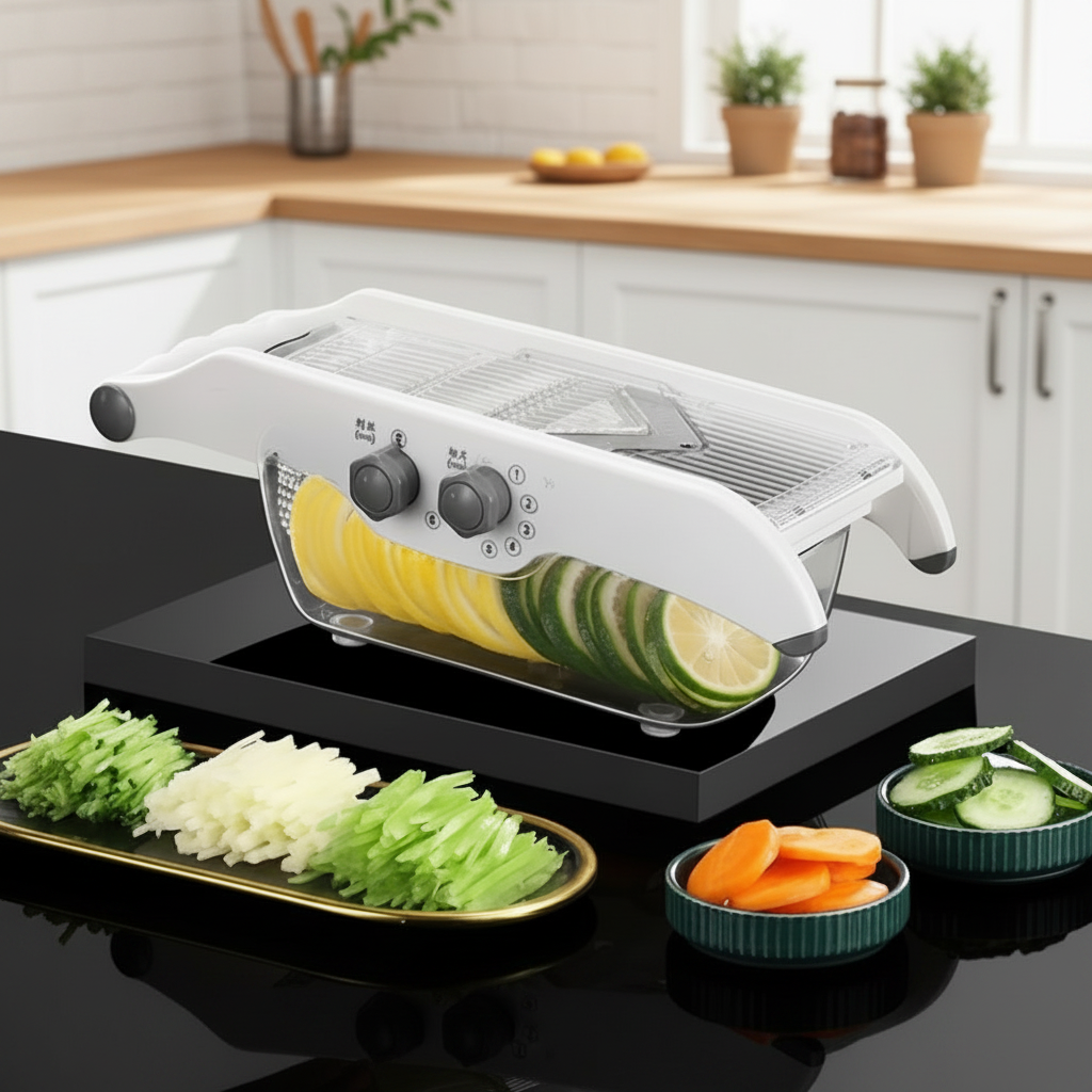 mandoline cuisine safety push avec plats variés
