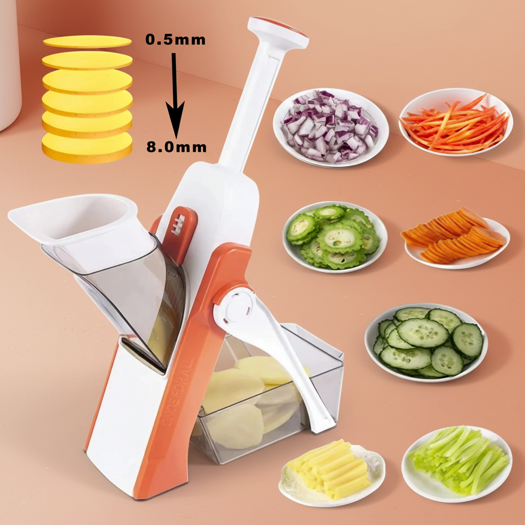 mandoline professionnelle multifonction sécurisée orange