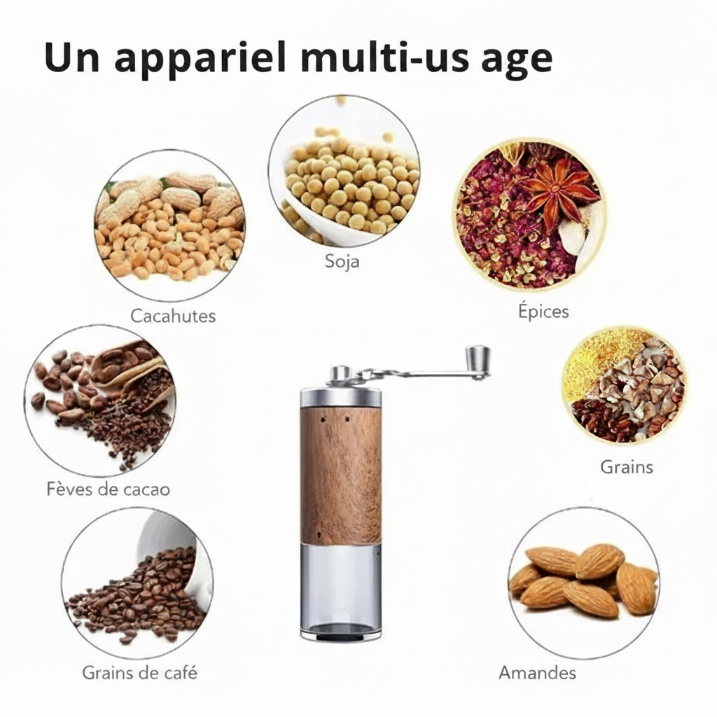 moulin à café manuel céramique bois multi usage