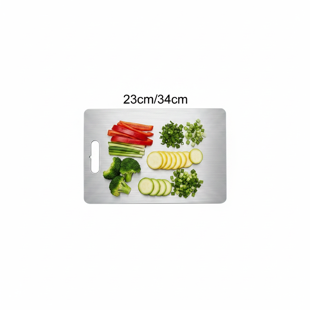 planche a decouper en titane inox indestructible argenté 34x23cm