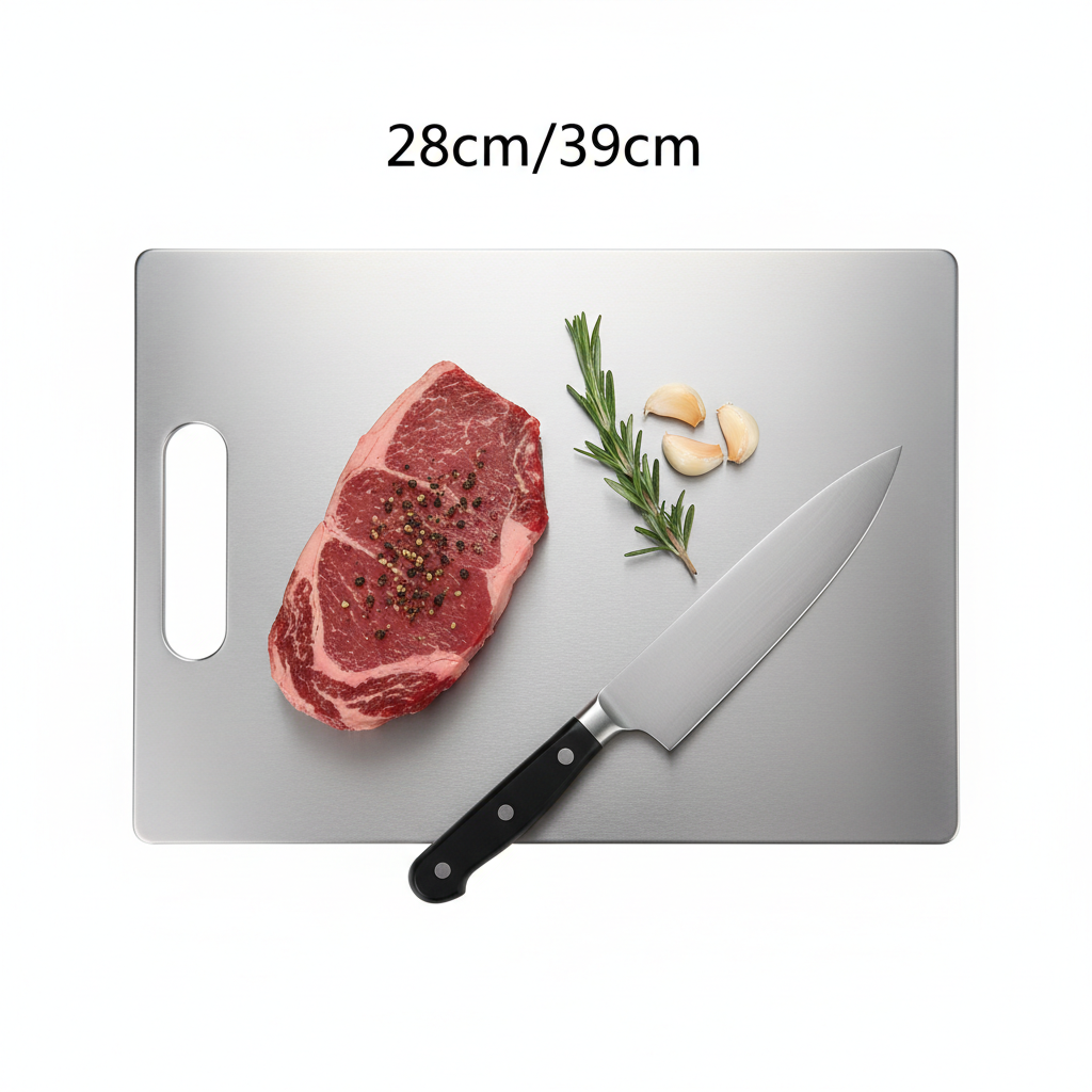 planche a decouper en titane inox indestructible argenté 39x28cm