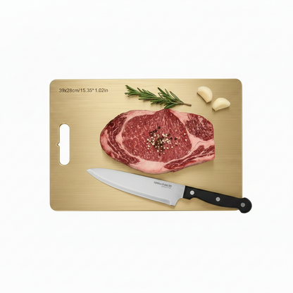 planche a decouper en titane inox indestructible doré 39x28cm