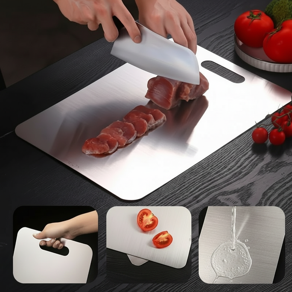 Planche à découper en inox 316 hygiénique facile à couper  nettoyer ranger.