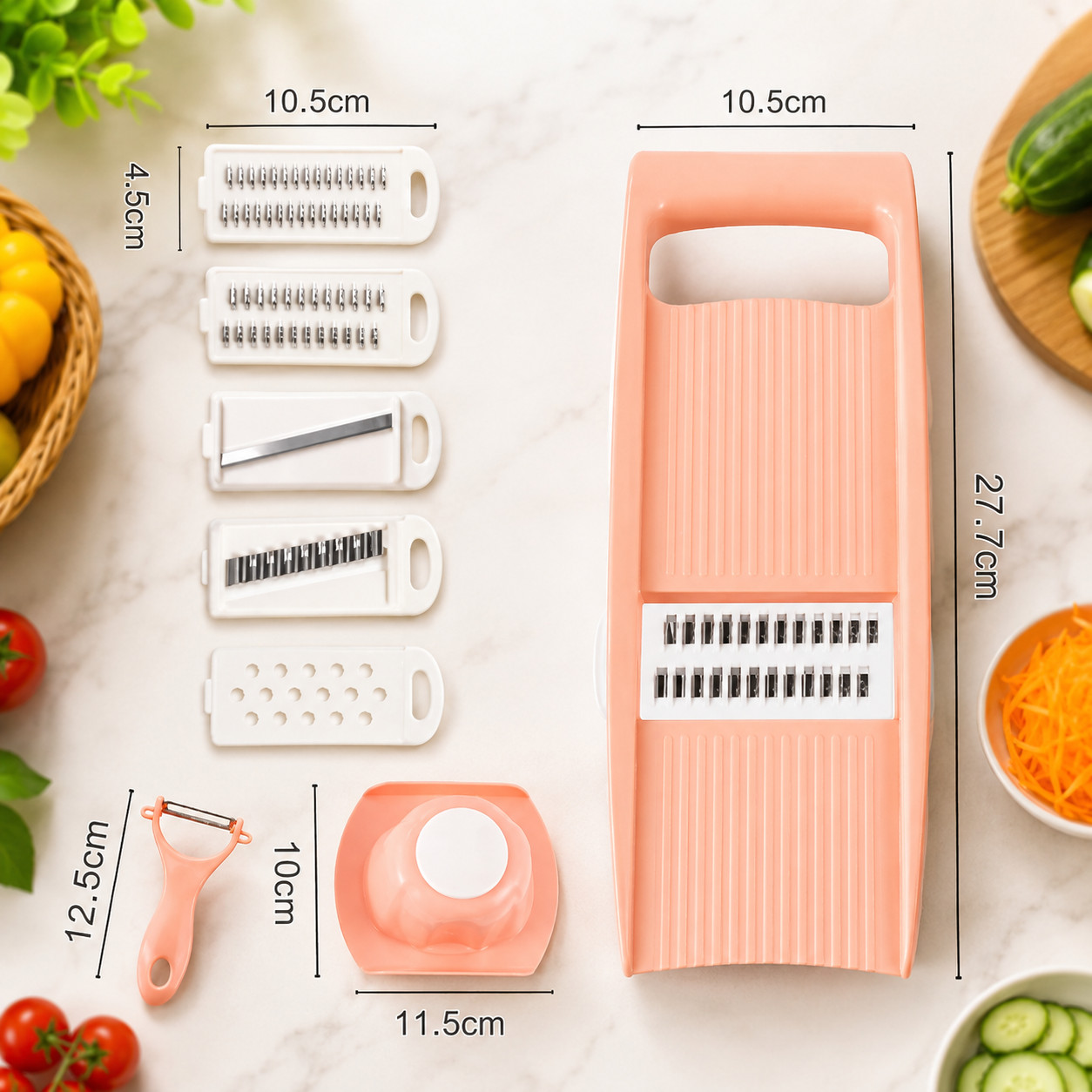 taille de cuisine mandoline multifonctionnelle 5 lames couleur rose  