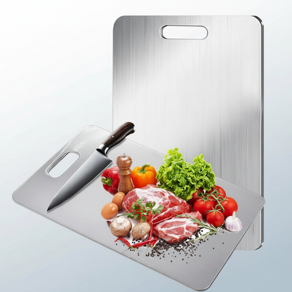 viande et légumes sur planche a decouper en titane titanecut pro